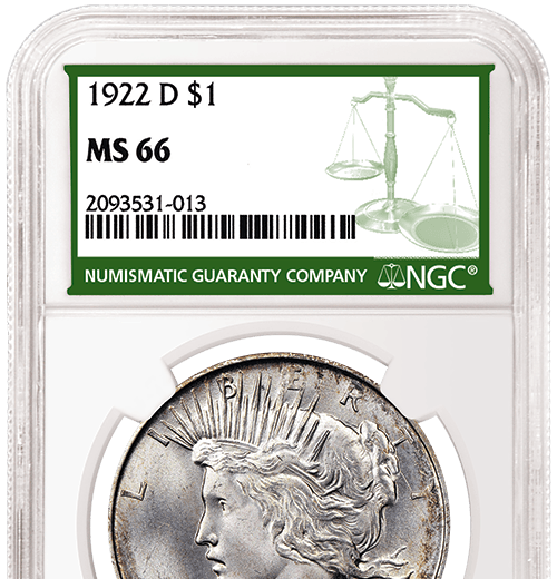 1922 D One Dollar NGC Green Label Holder